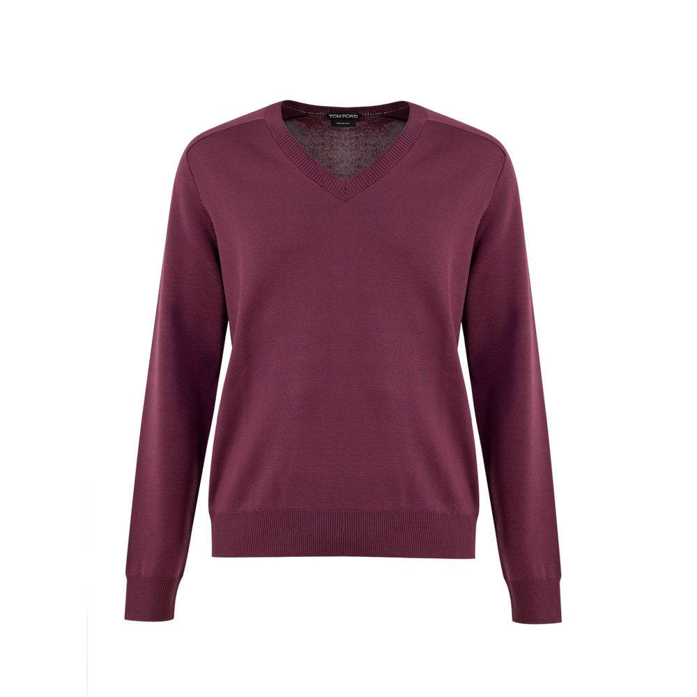 Silk V-Neck Sweater — Purple