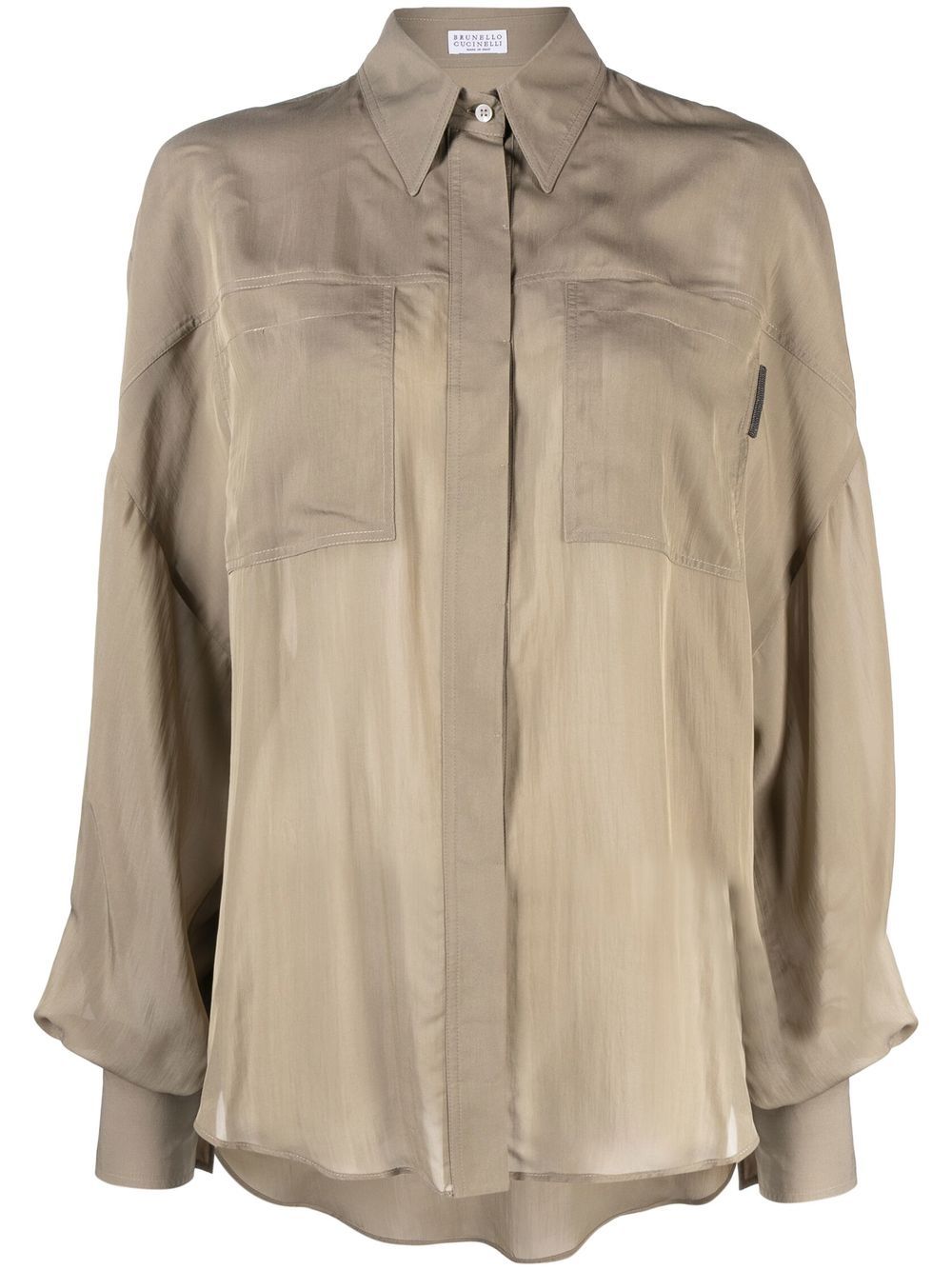 Semi-sheer long-sleeve blouse - Green
