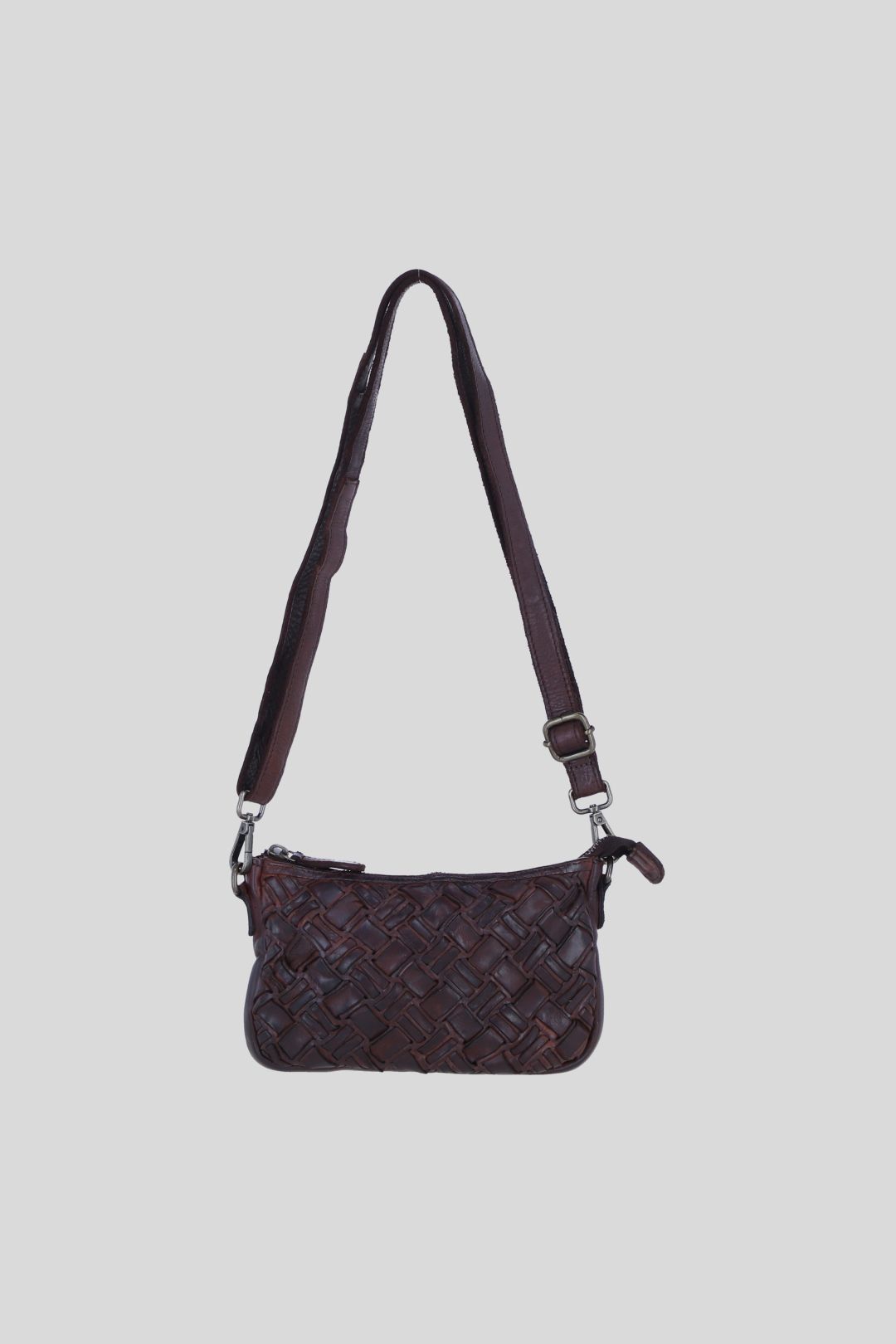 Ashwood Leather Leather Woven Design Compact Crossbody Clutch Bag In Dark Brown