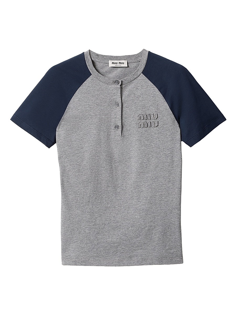 Women's Cotton Jersey Henley Shirt - Grey Multi