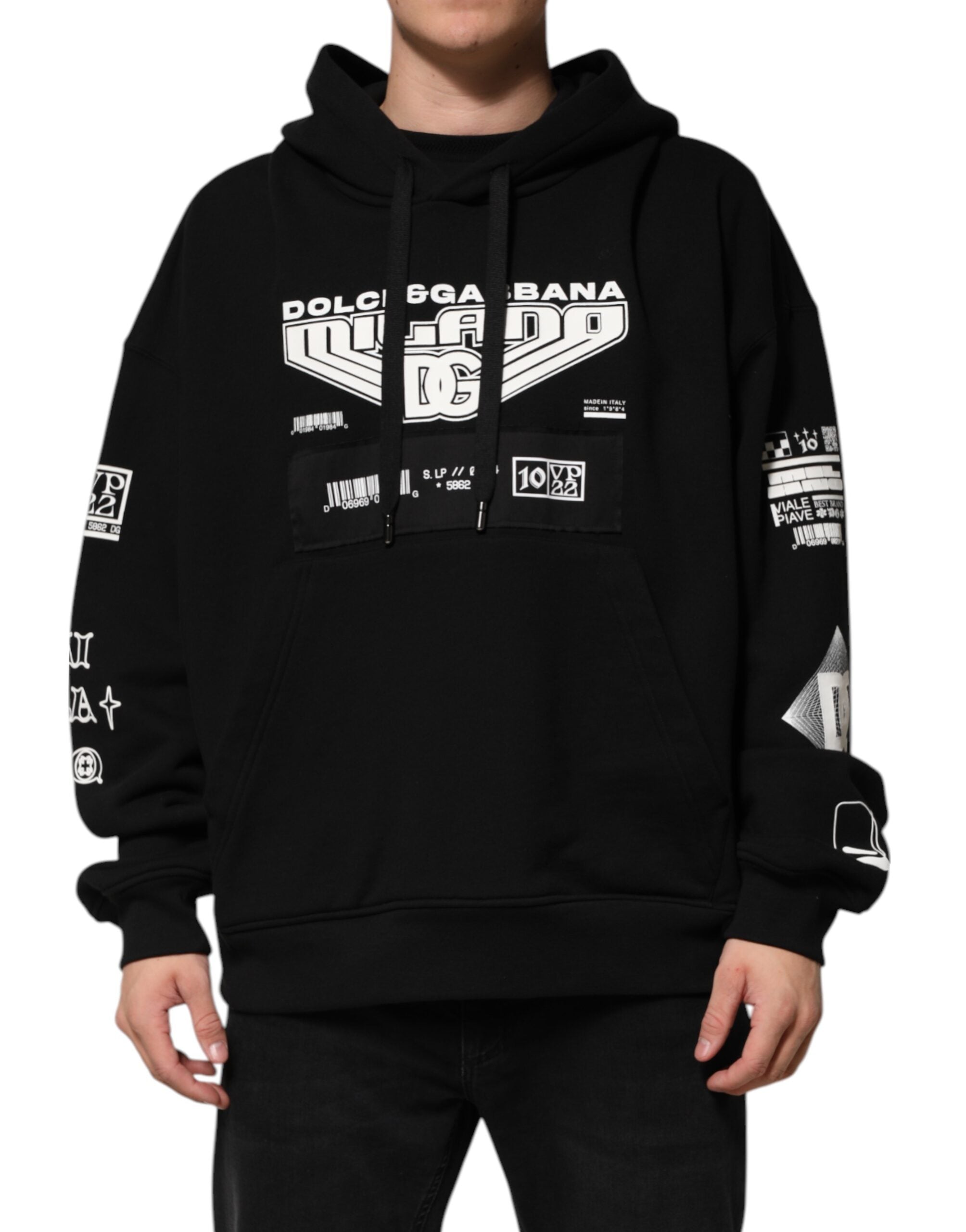 Logo-Print Cotton Hoodie — Black