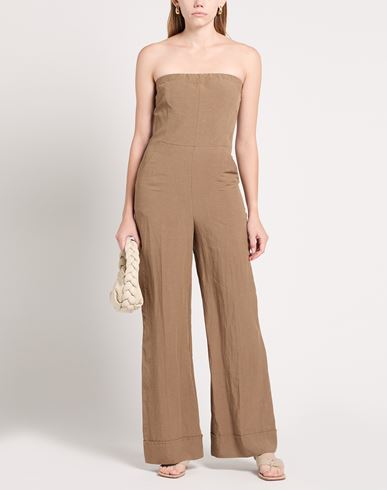 Woman Jumpsuit Camel Size 6 Viscose, Linen