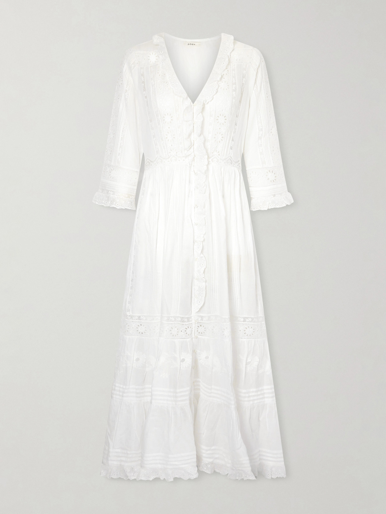 Clemencia Ruffled Lace-trimmed Organic Cotton-voile Midi Dress - White