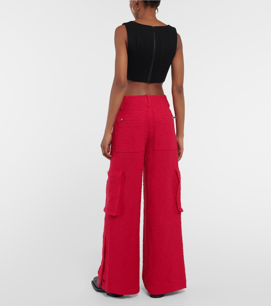 High-rise wide-leg bouclé cargo pants