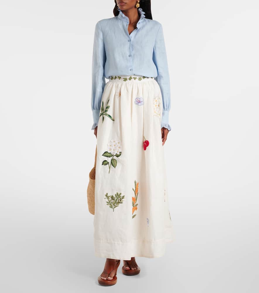 Tangelo embroidered linen maxi skirt