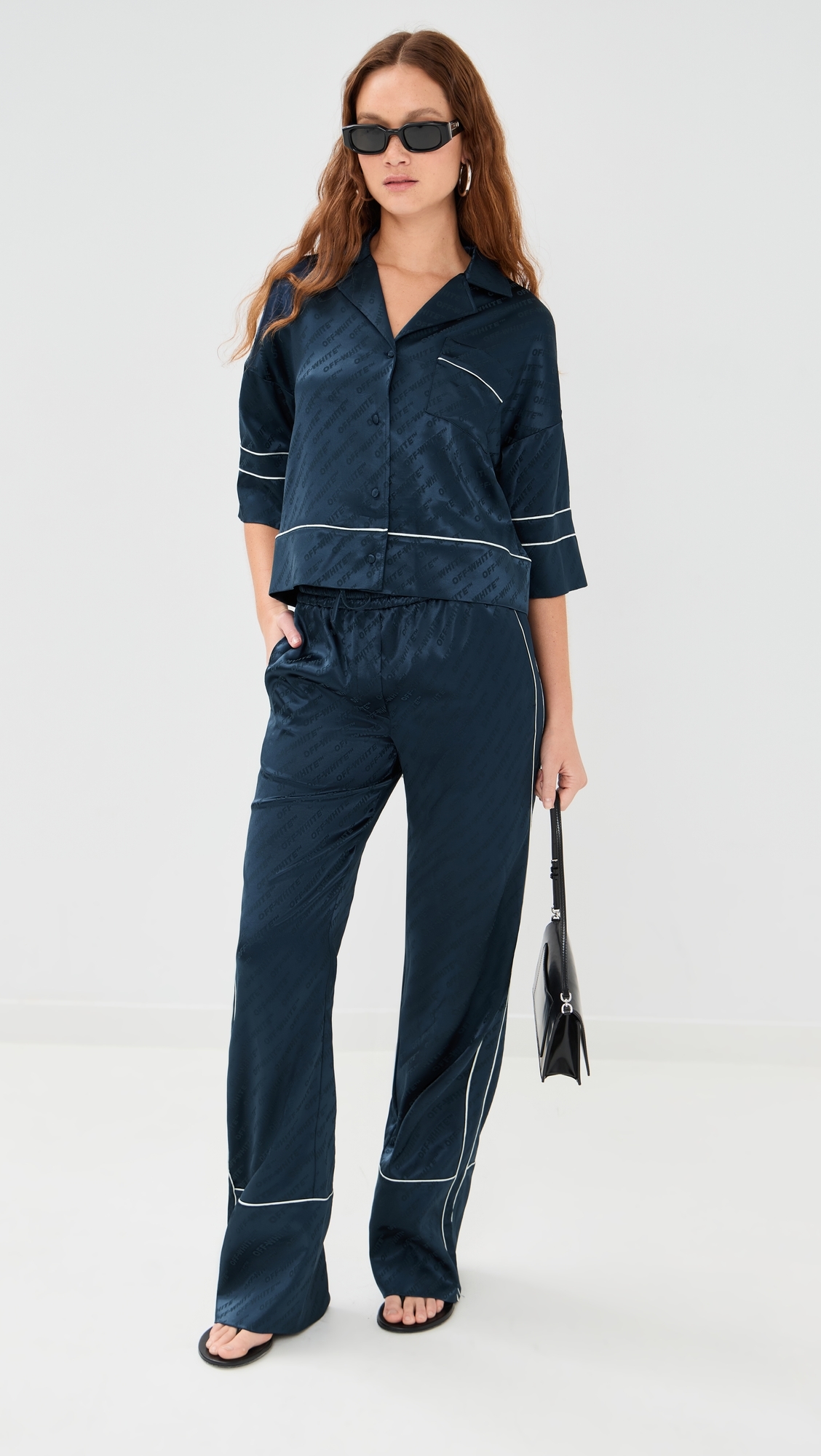 Jacquard Off Satin Pajama Pants Blue Iris