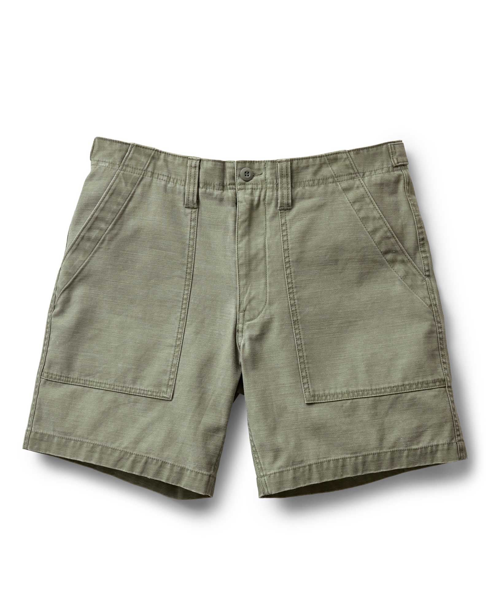 Men's Organic Cotton Surplus Short in Field Olive Reverse Sateen