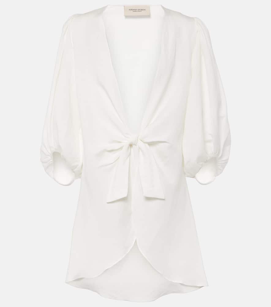 Puff-sleeve linen-blend blouse