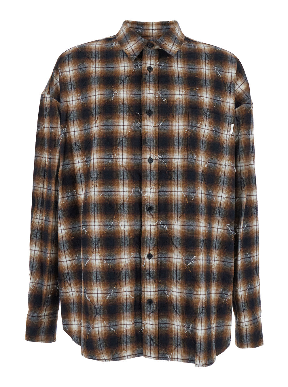Check Motif Cotton Shirt — Brown