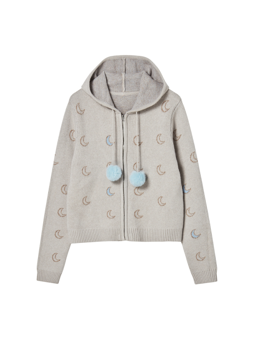 MOON KNITTED ZIP-UP HOODIE IVORY