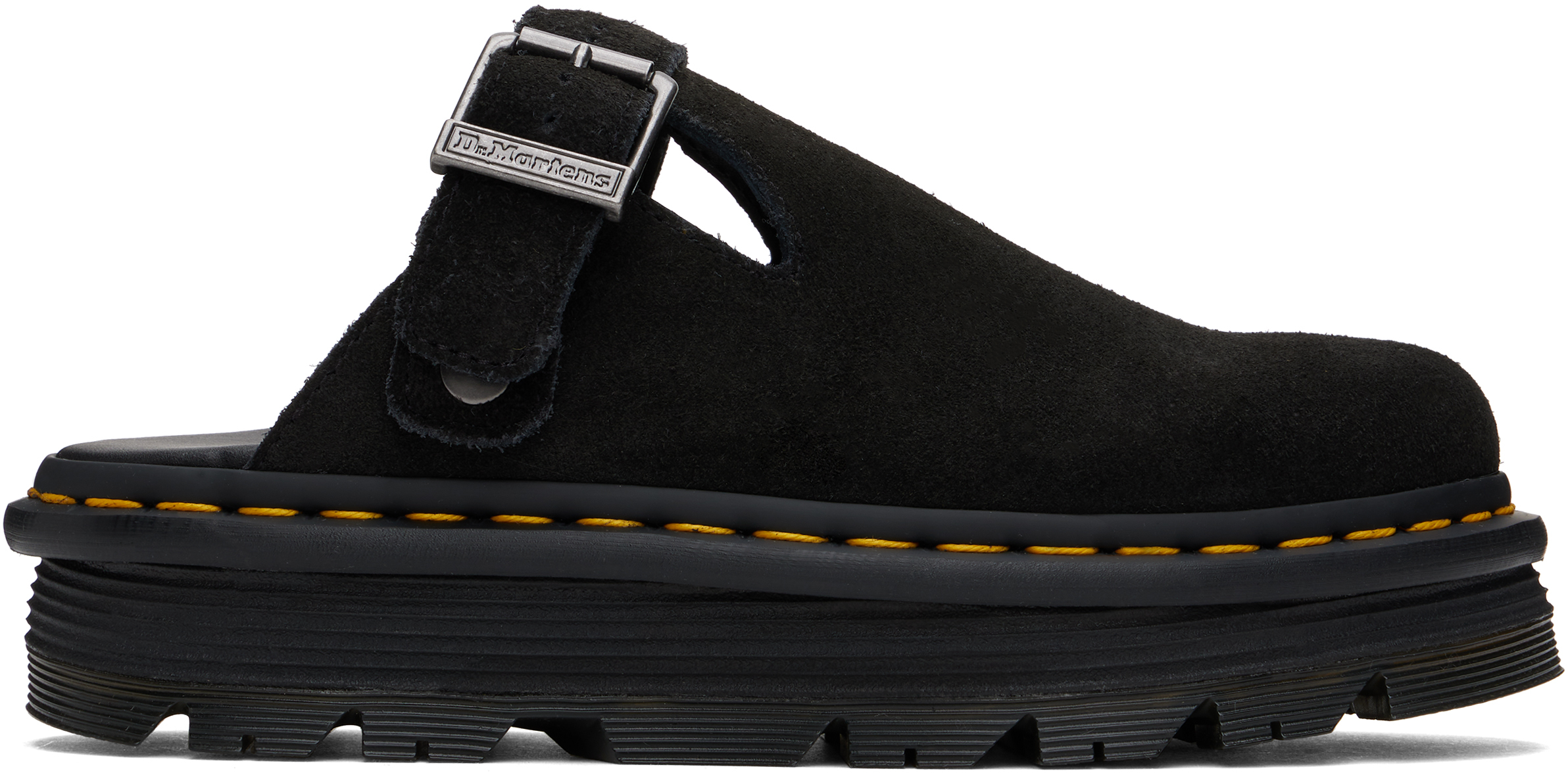 Dr. Martens Black Zebzag Suede Slingback Platform Mules