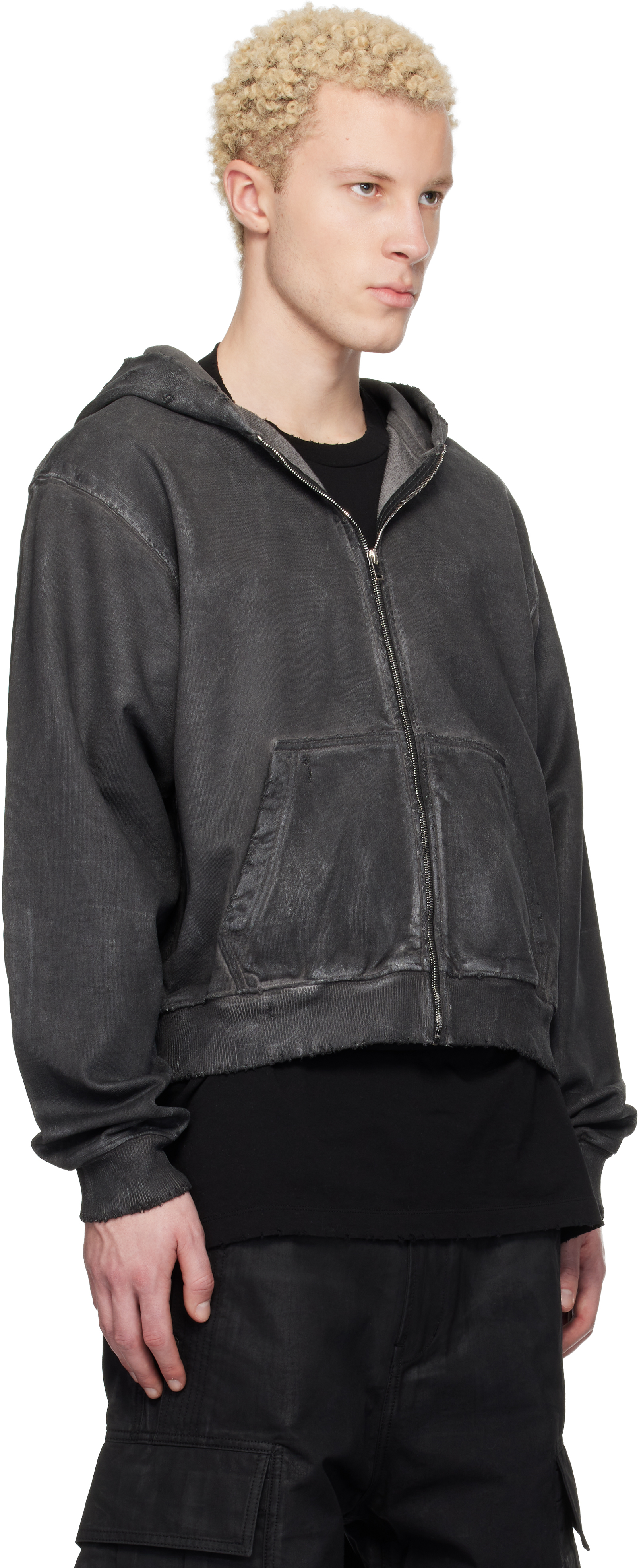 Gray Waxed Garment-Dyed Zip Hoodie