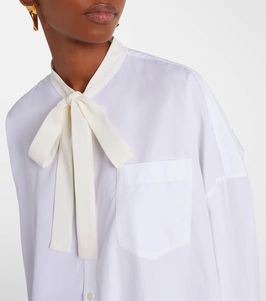 Tie-neck cotton shirt dress