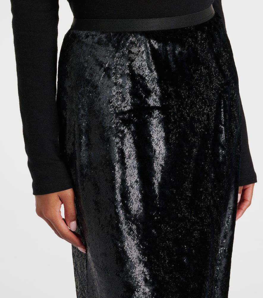 Lamé satin midi skirt