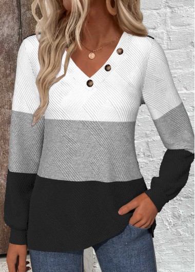 Modlily Black Patchwork Long Sleeve V Neck Sweatshirt