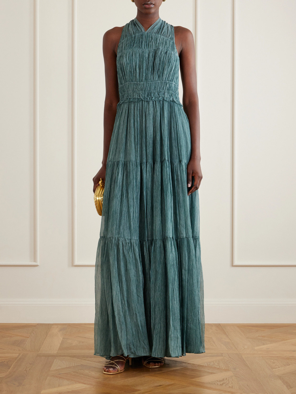Freesia Tiered Silk-crepon Gown - Blue