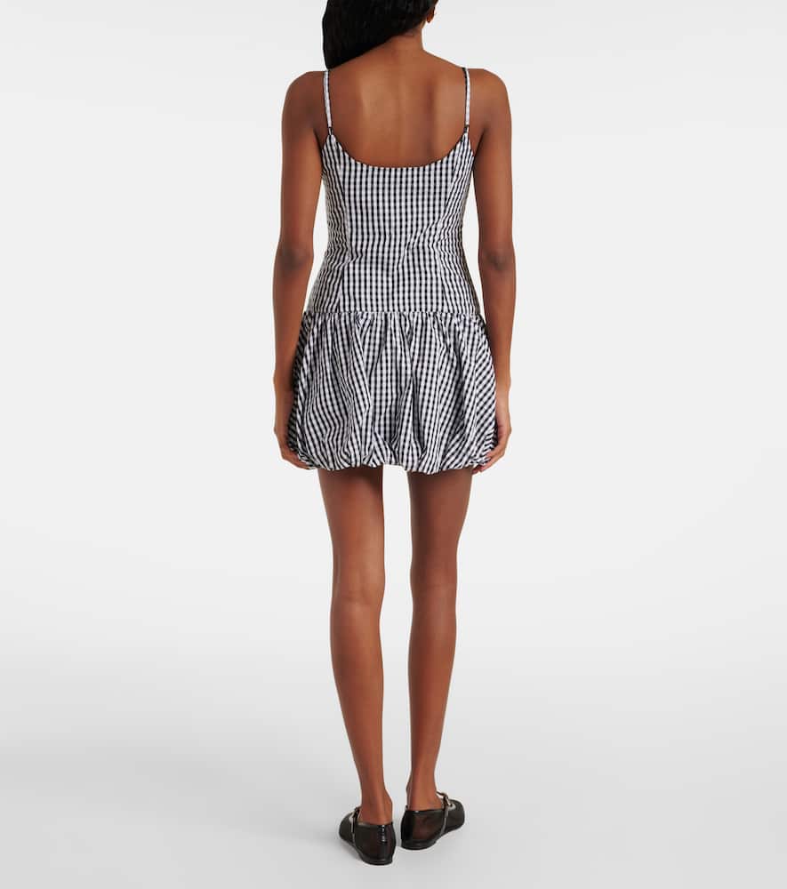 Gingham gathered cotton poplin minidress