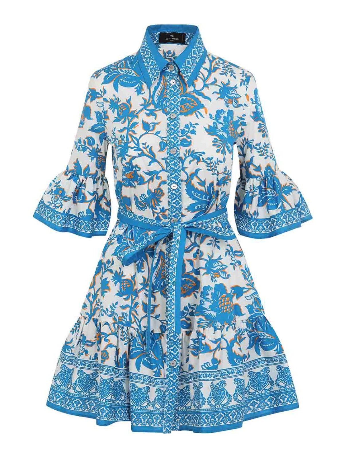 Etro - belted floral cotton midi dress shirt