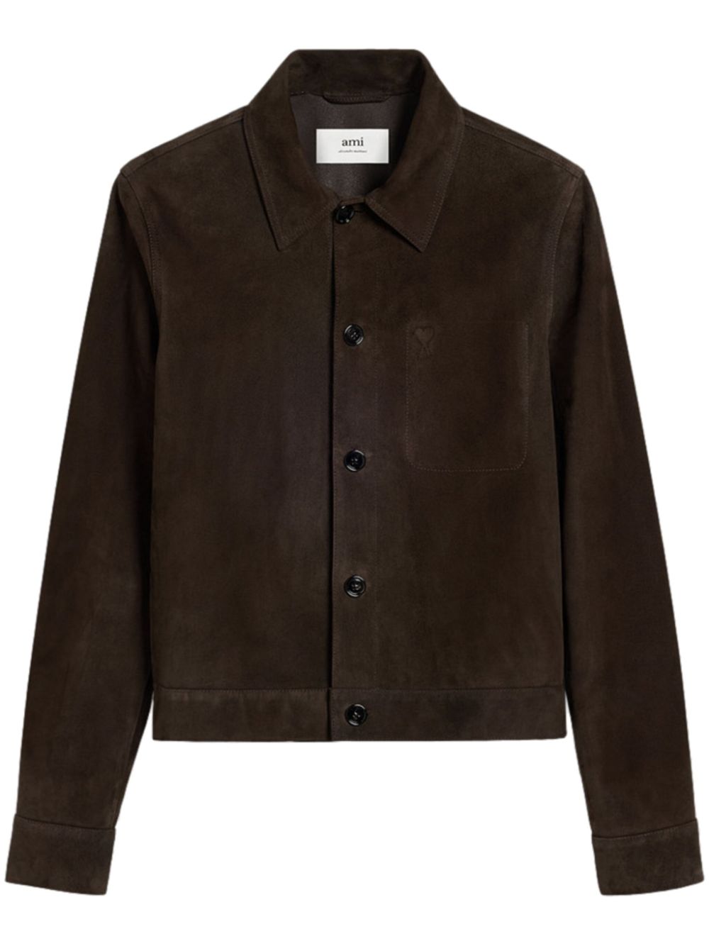 Leather button-down overshirt - Brown