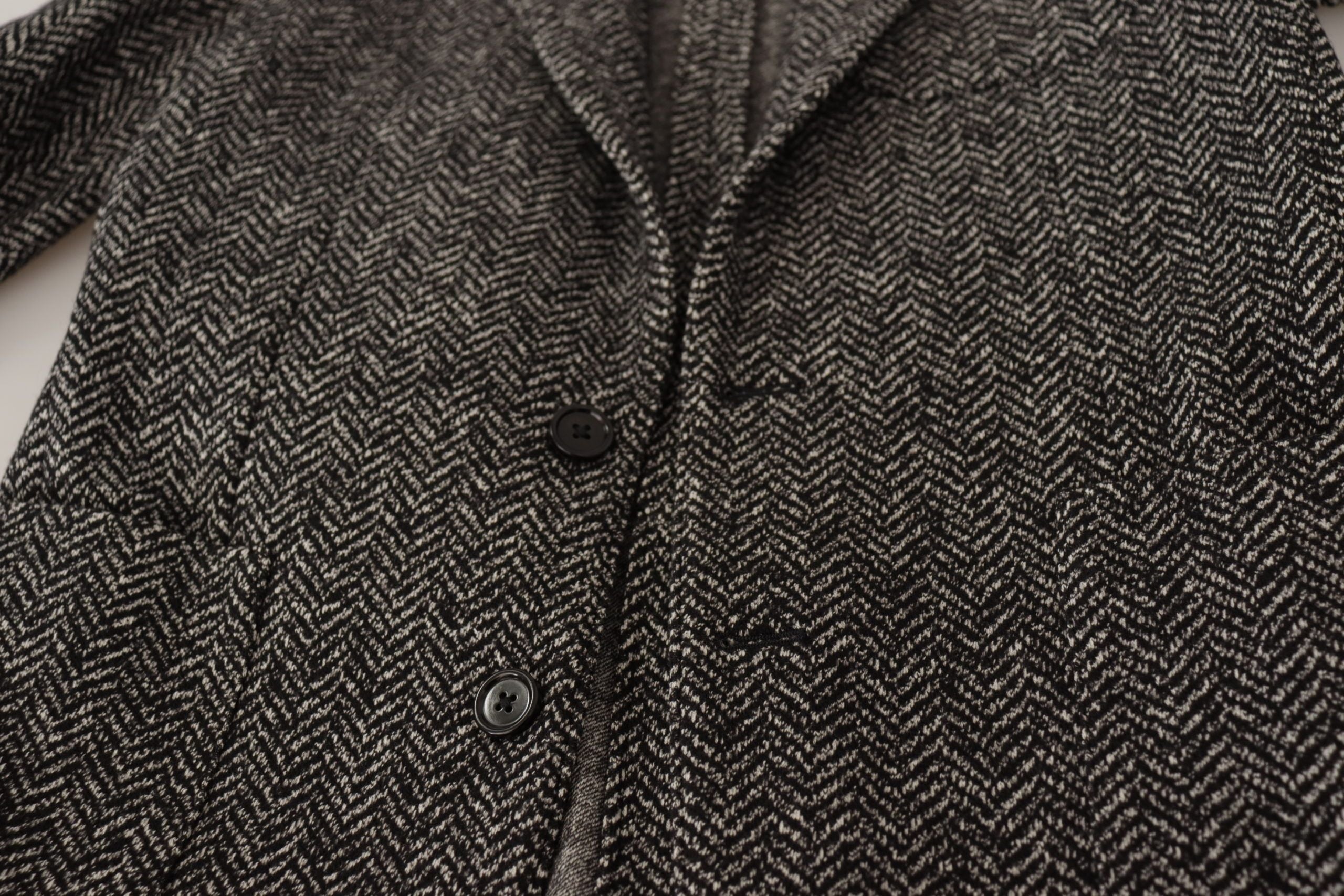 Wool-Cotton Herringbone Blazer — Gray