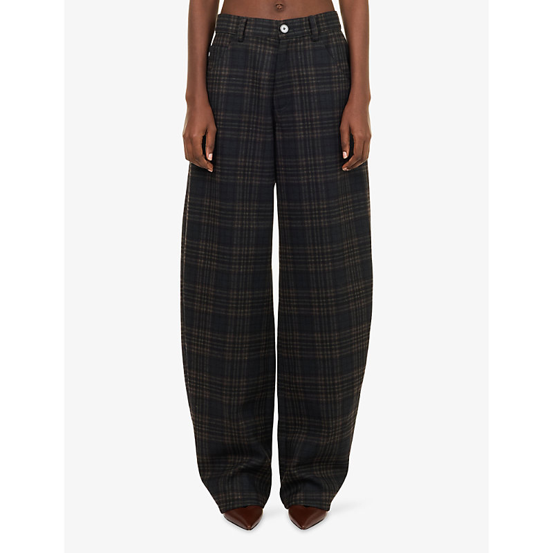 Womens Khris Tartan Check Barrel-Leg Woven Trousers