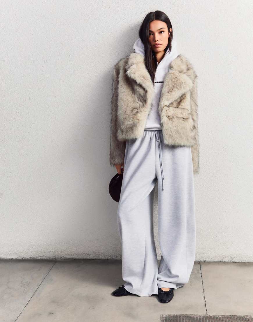 Faux fur jacket in ecru-White