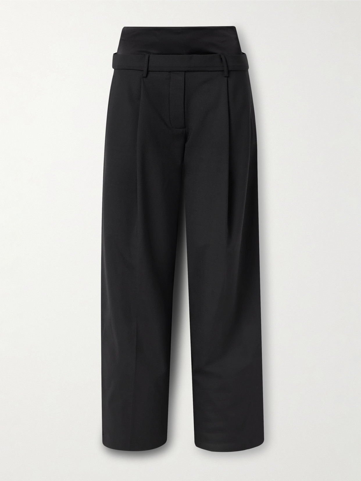Portia Duo Layered Pleated Recycled-crepe Straight-leg Pants - Black