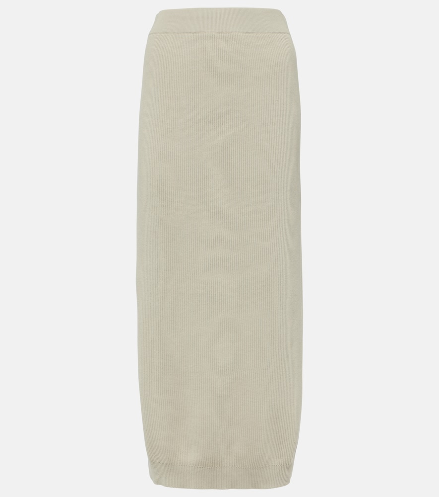 Ribbed-knit cotton midi skirt