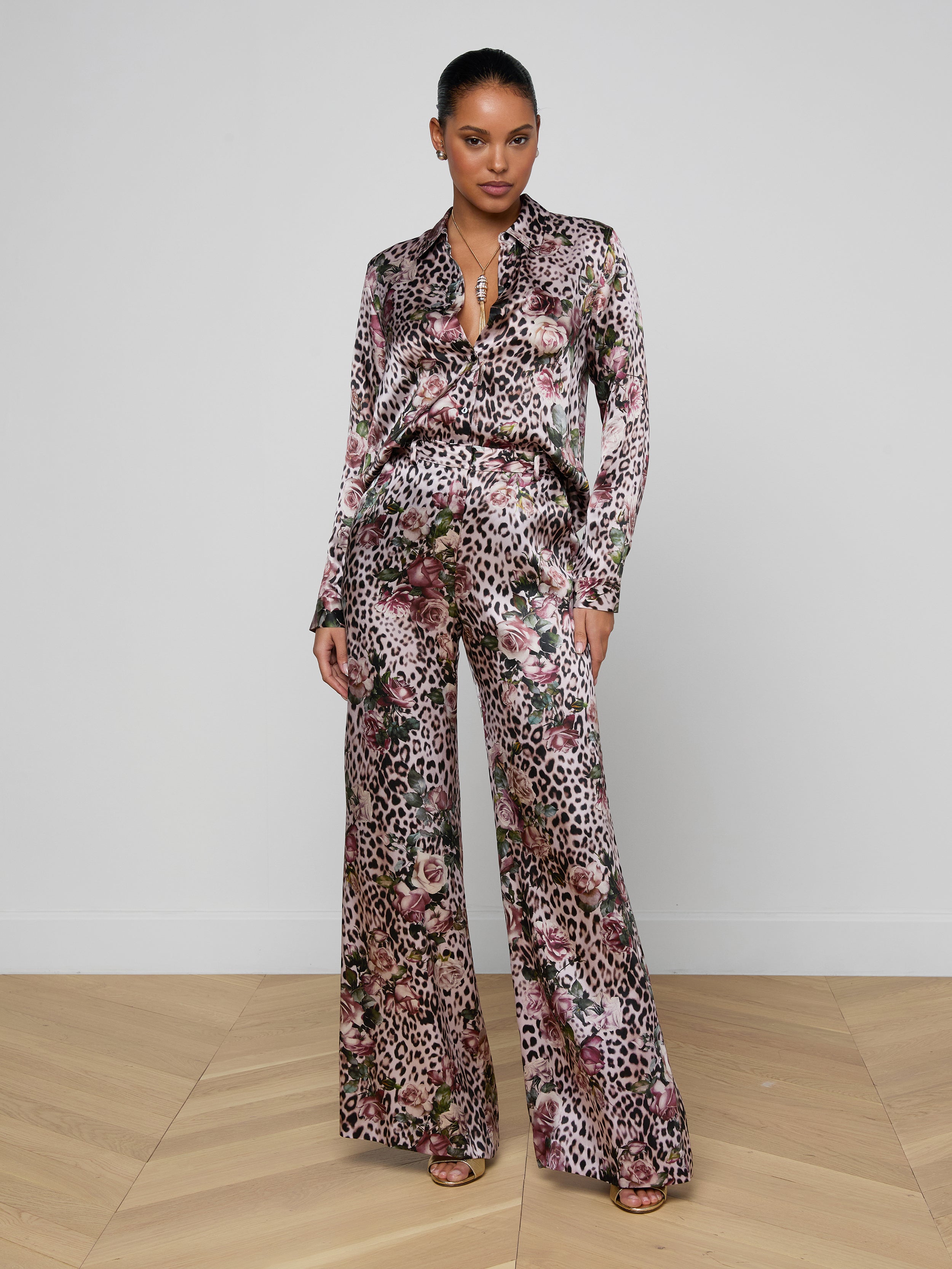 Tyler Silk Blouse Top In Multi Small Rose Cheetah