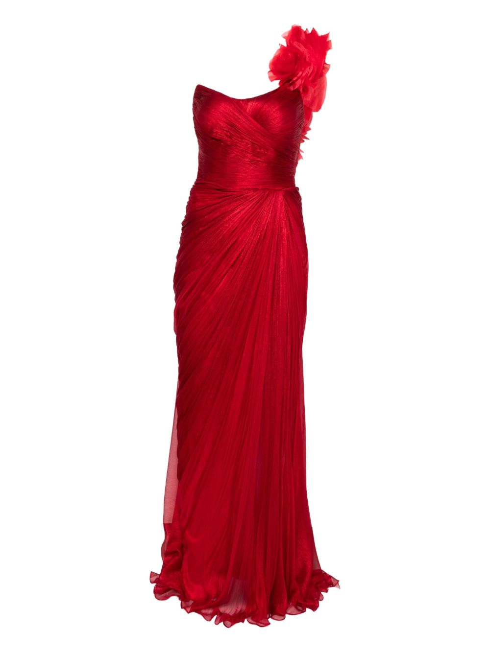 Haziel rose-embellished silk dress - Red