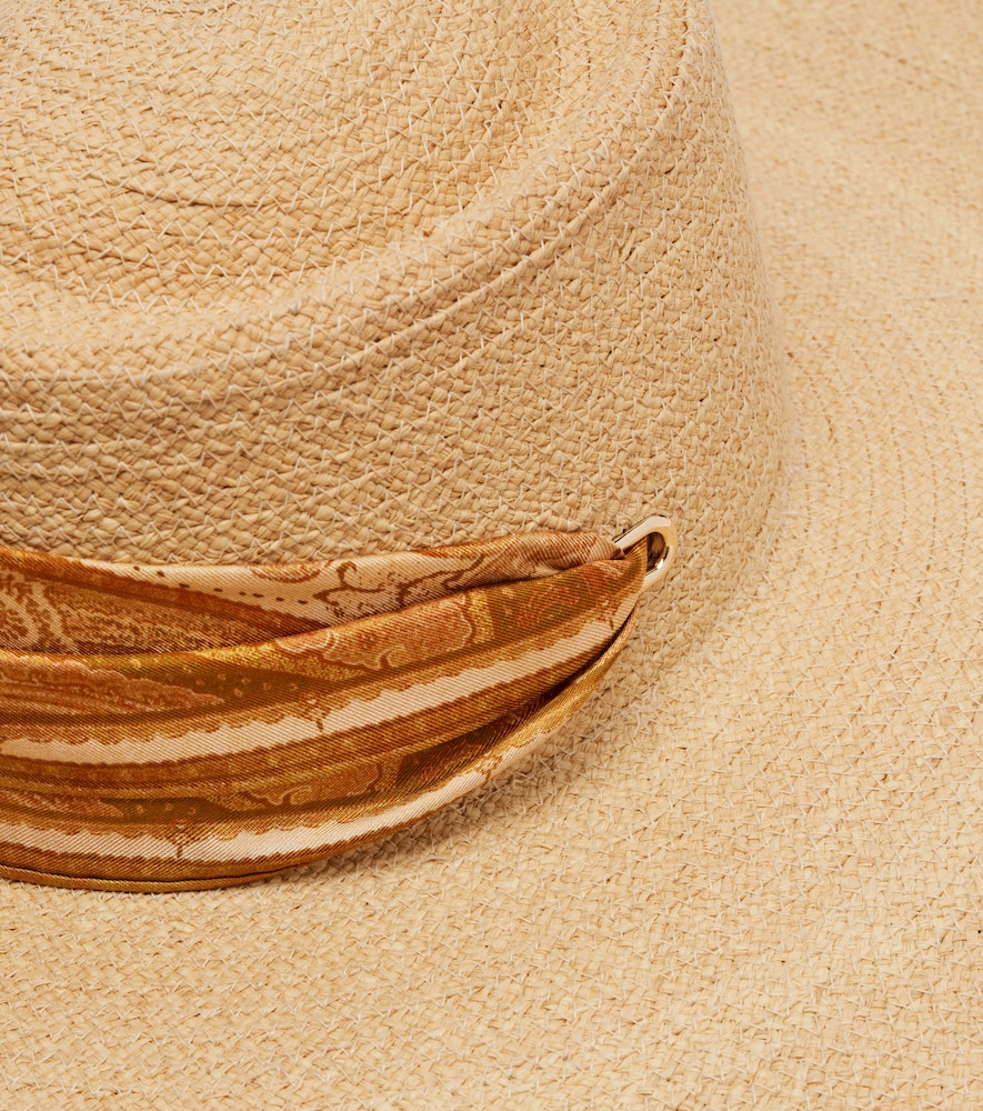Silk-trimmed raffia hat