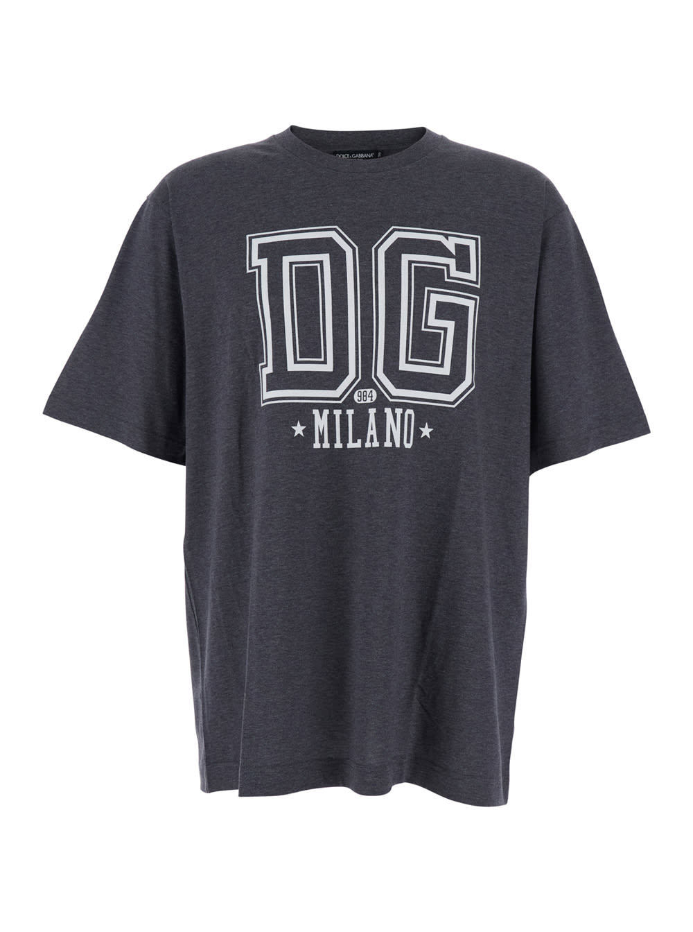 Grey Crewneck T-shirt With Logo Print On The Front In Cotton Man