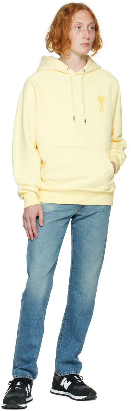AMI Alexandre Mattiussi 남성 옐로우 아미 드 꾀흐 후디 222482M202074