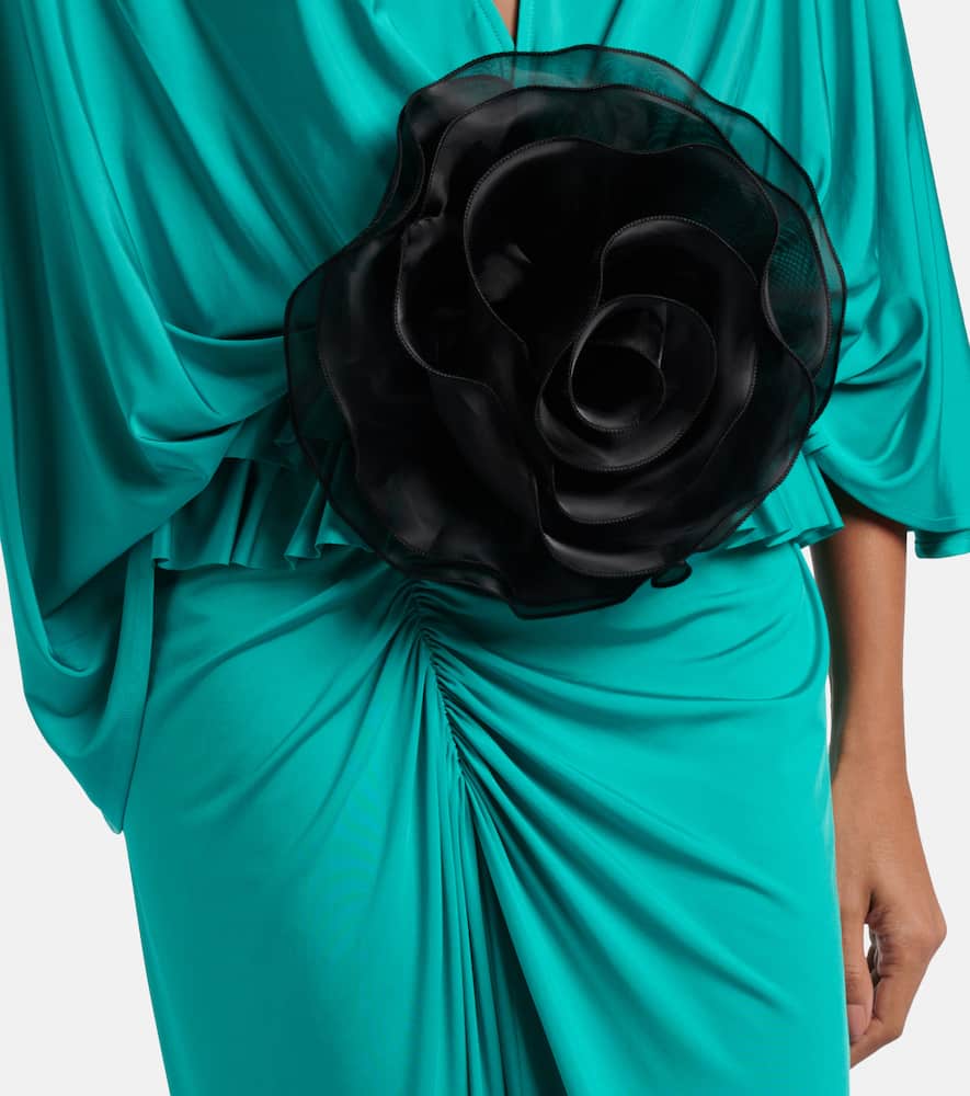 Floral-appliqué jersey maxi dress