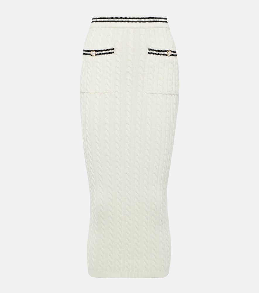 Striped cable-knit cotton midi skirt