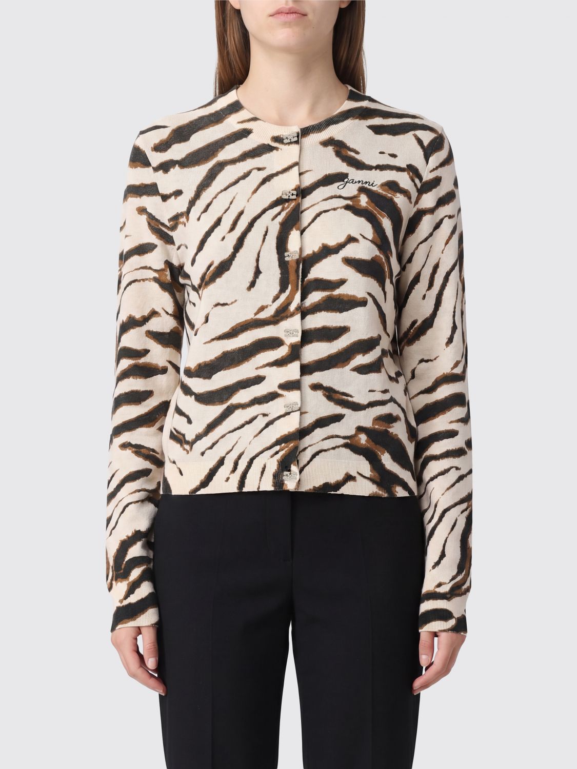 Zebra-Print Organic Cotton Cardigan with Logo