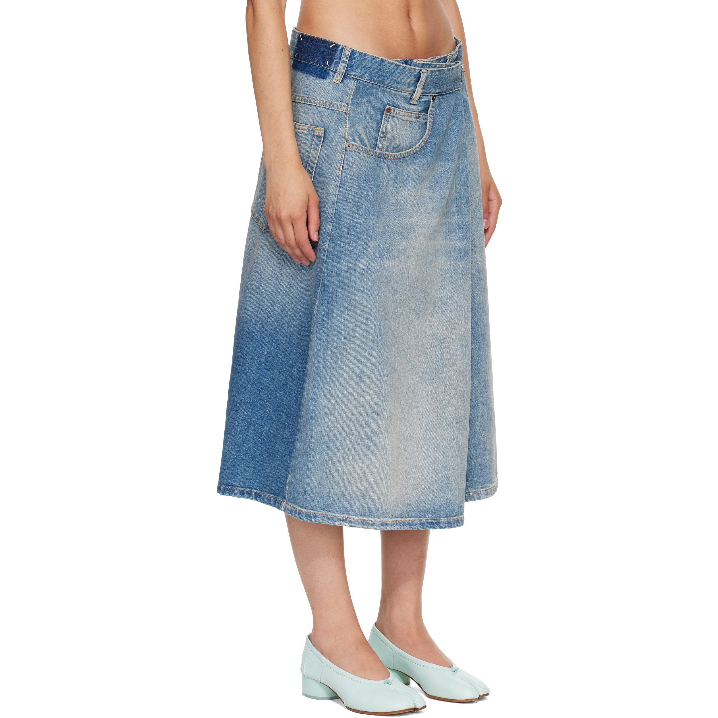 Blue Wrap Denim Midi Skirt