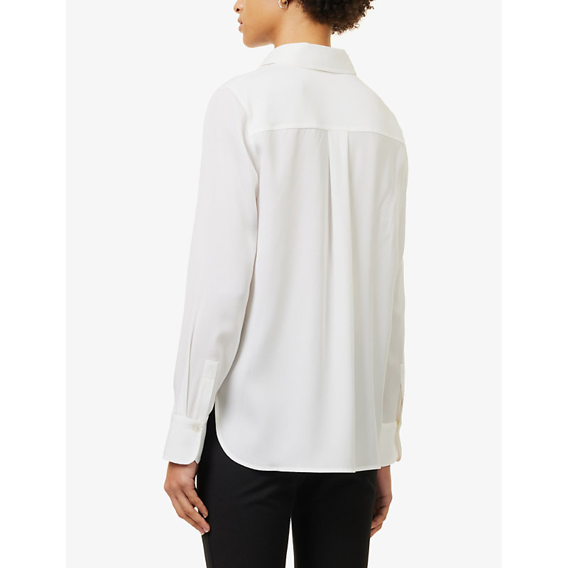 Womens Optic White Curved-hem Slim-fit Silk-blend Shirt M
