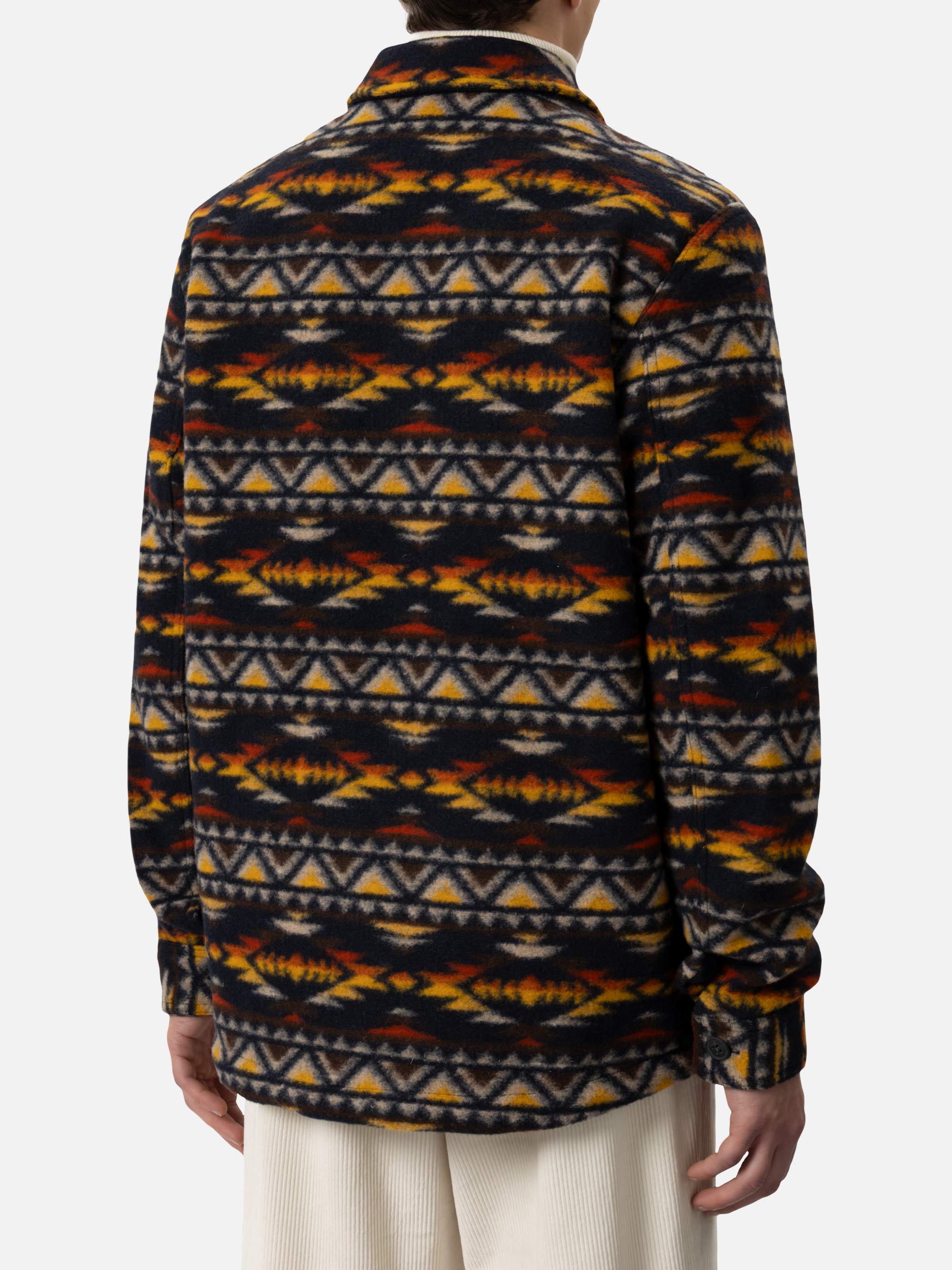 Man Wool Blend Overshirt Landeck With Navajo Plaid Print Blue Jacket - Men