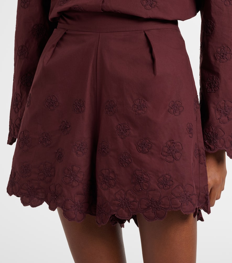 Embroidered floral cotton poplin shorts