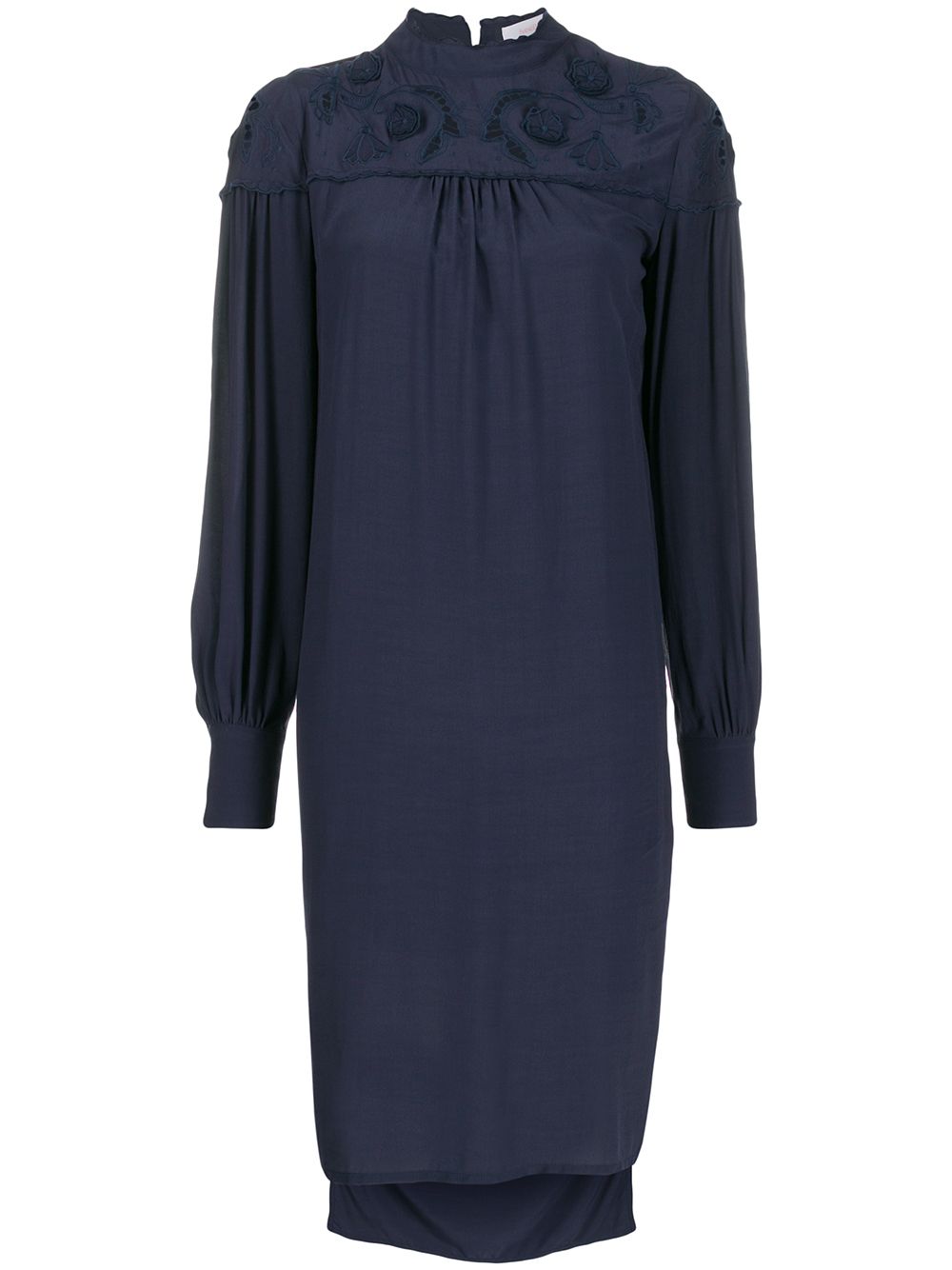 Floral embroidered shift dress - Blue