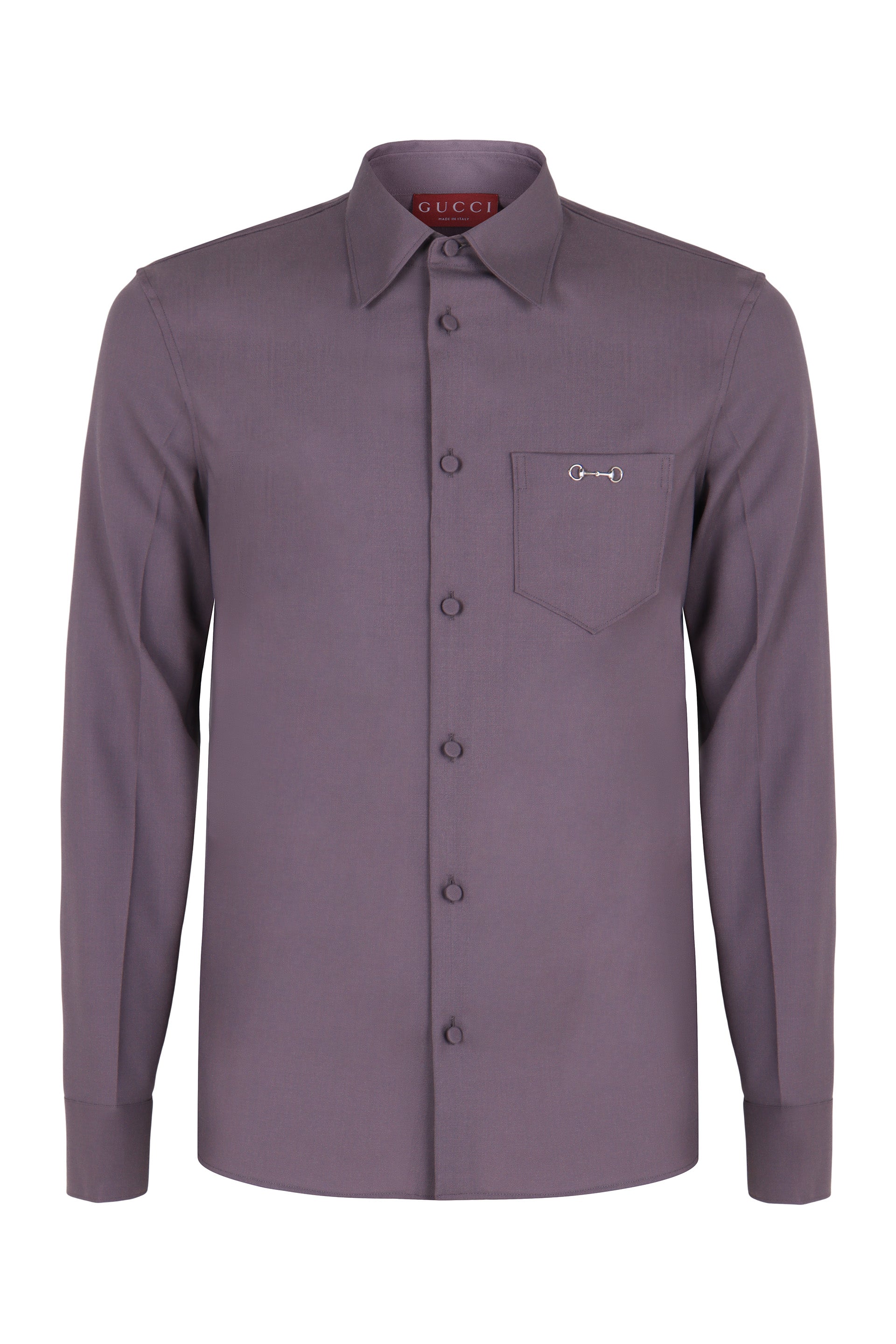 Slim-Fit Wool Gabardine Shirt with Chest Pocket Metal Detail
