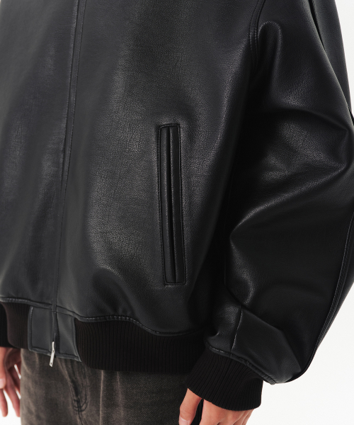 Synthetic Leather Oversized Collared Jacket