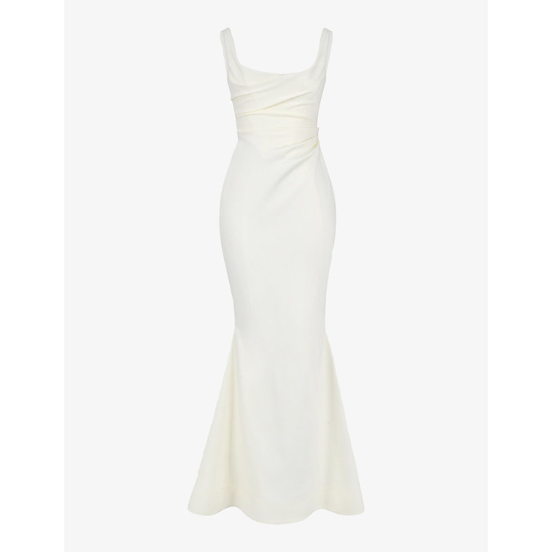 Womens Off White Emilie Cowl-neckline Satin Bridal Gown