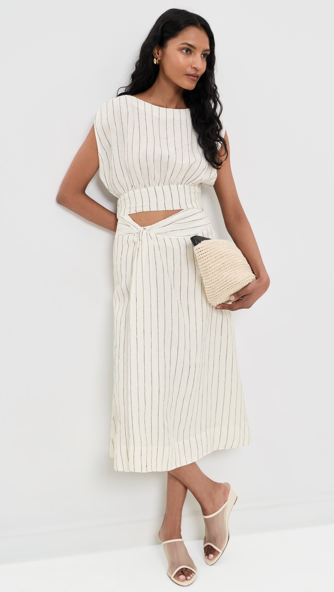 Mehar Linen Stripe Skirt Ivory Black Stripe