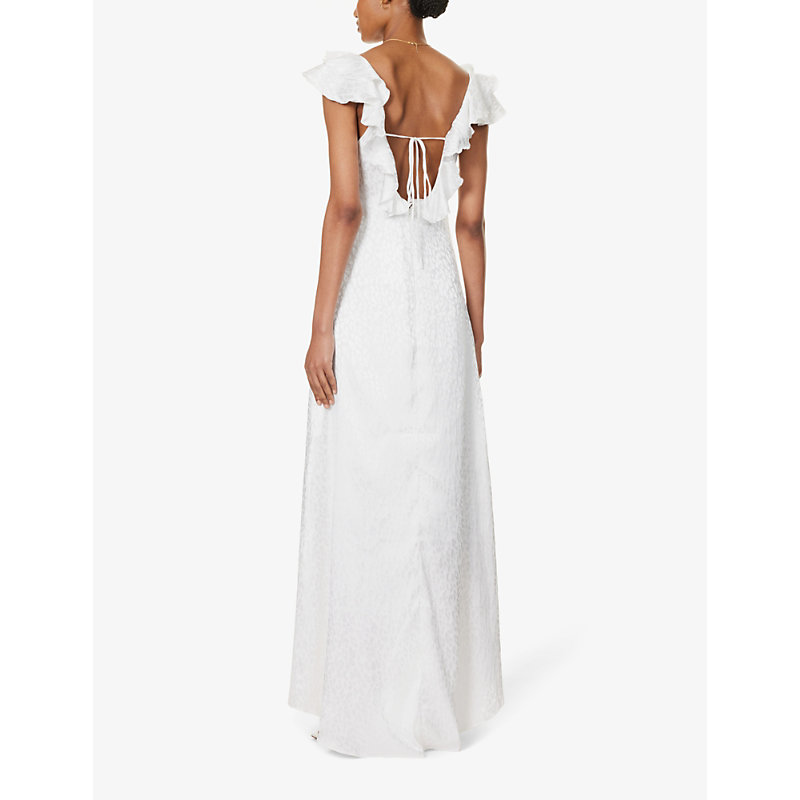 Womens White Sleeveless Ruffle-strap Woven Maxi Dress