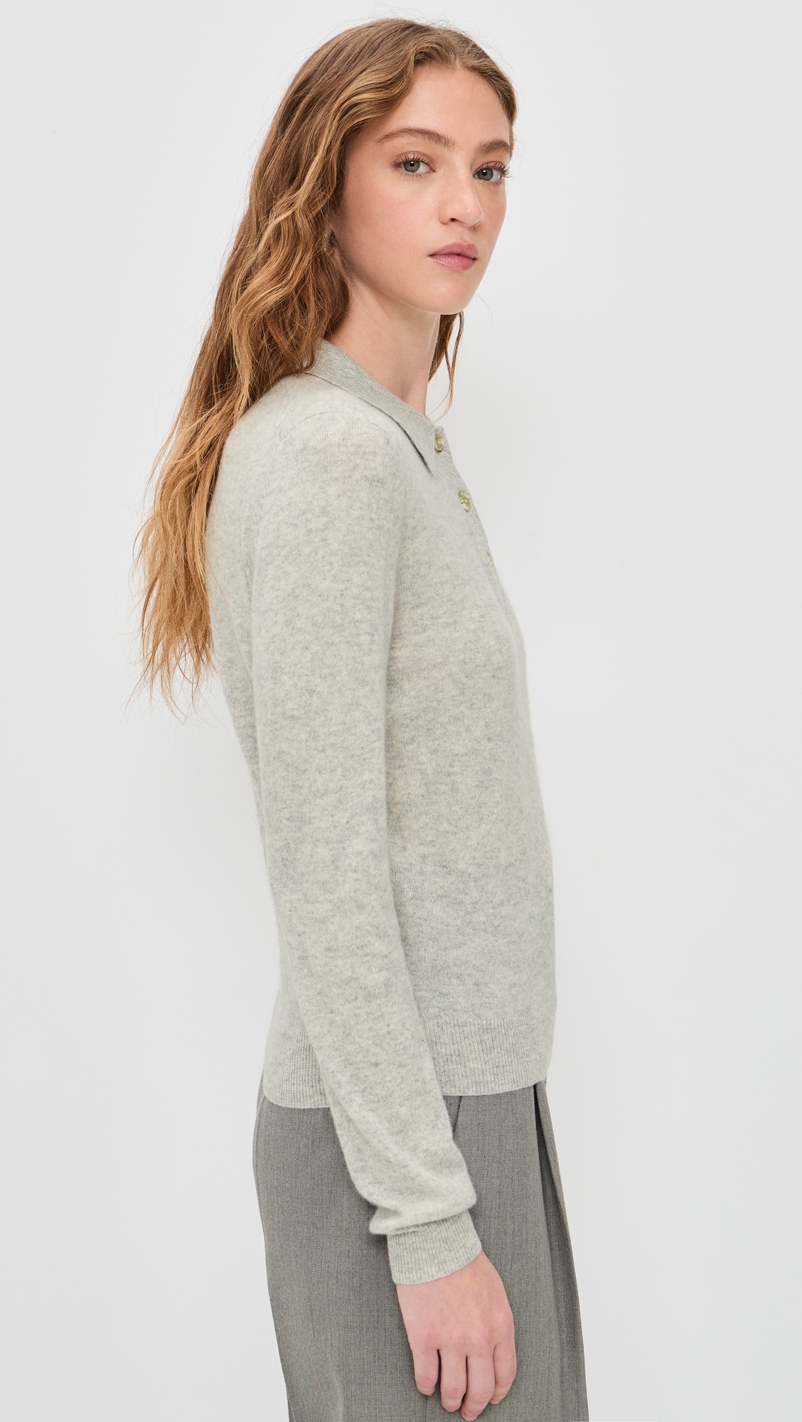 Cashmere Long Sleeve Polo Lime