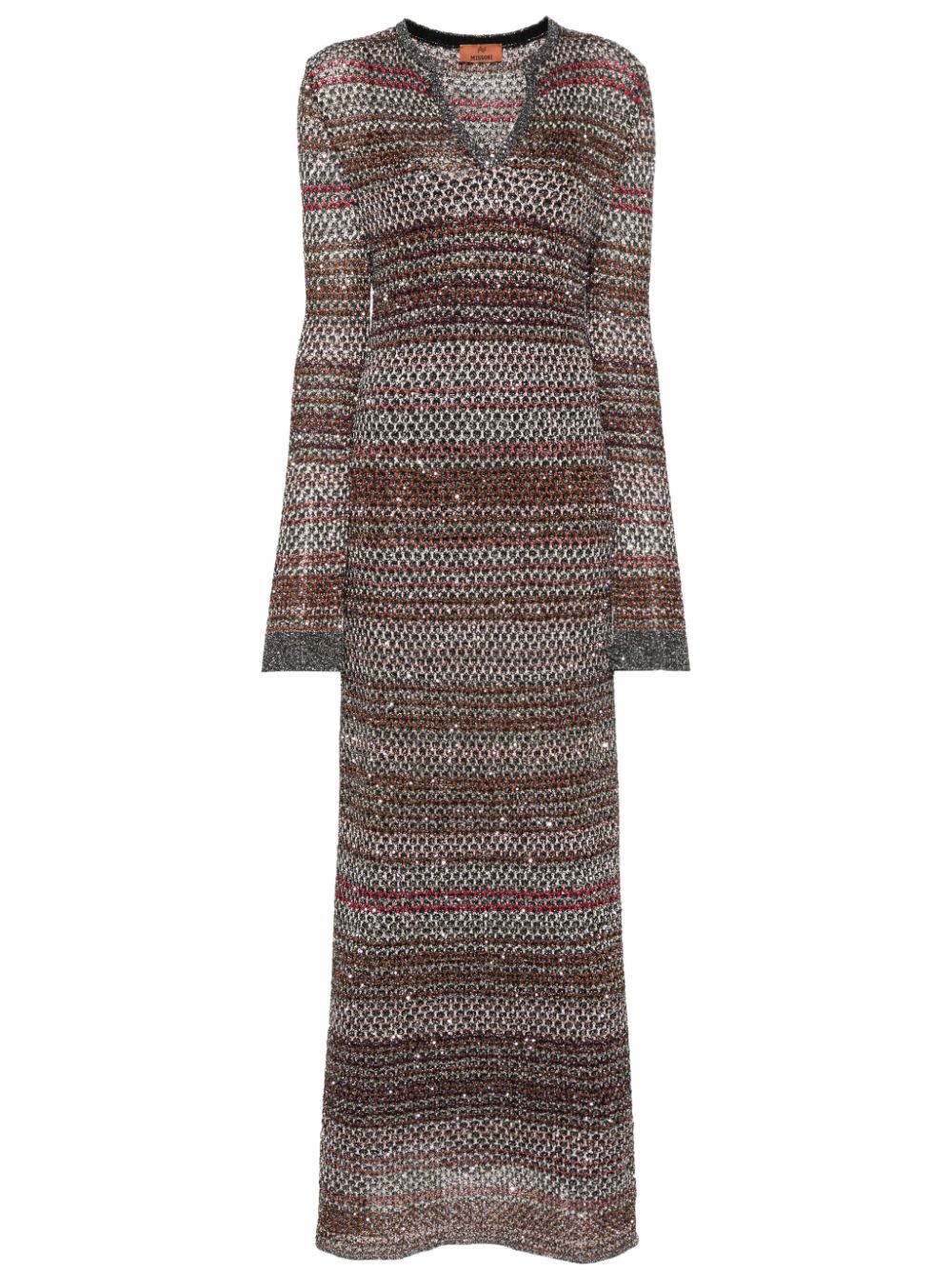 V-neck zigzag knitted dress - Black