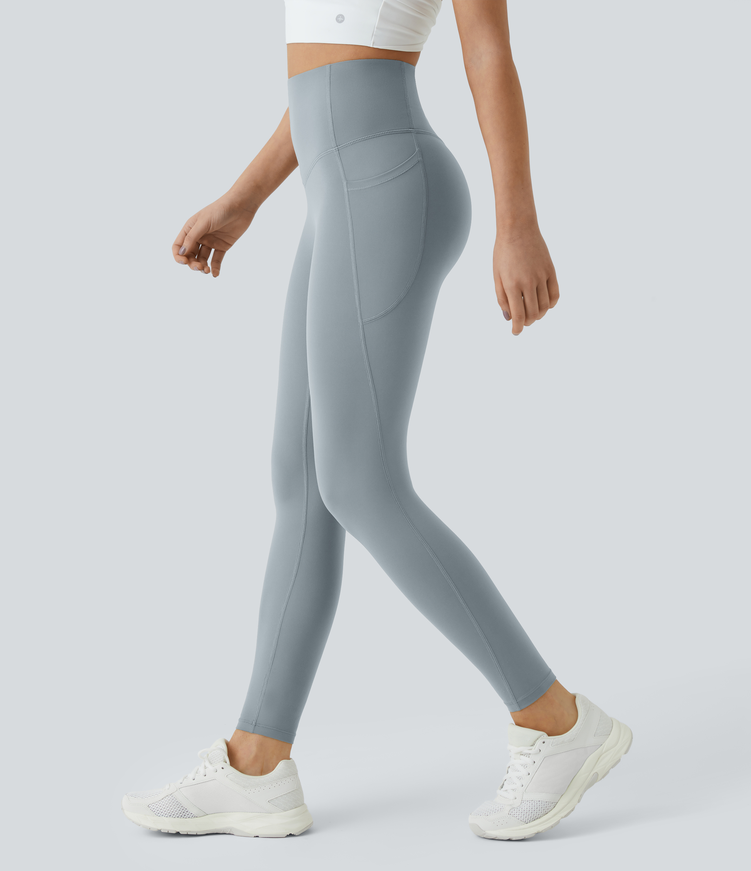 UltraSculpt™ SoCinched High Waisted Tummy Control Pocket Shaping Training Leggings  - Blue Flower Gray