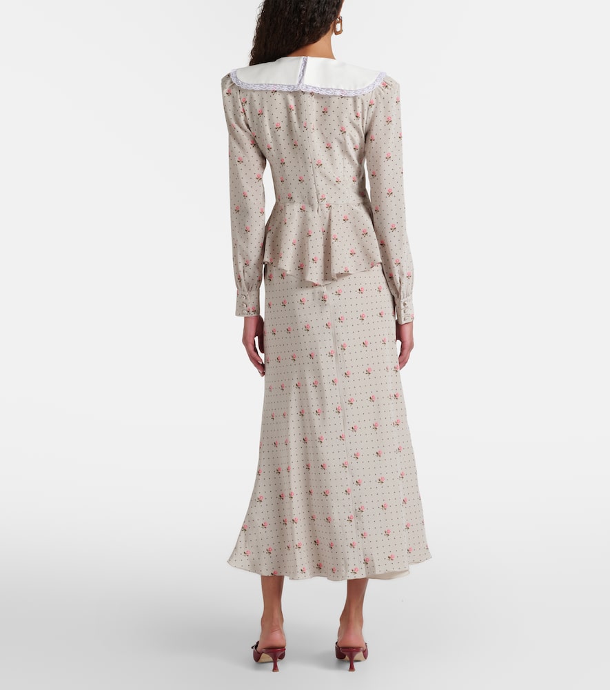 Floral polka-dot silk midi dress